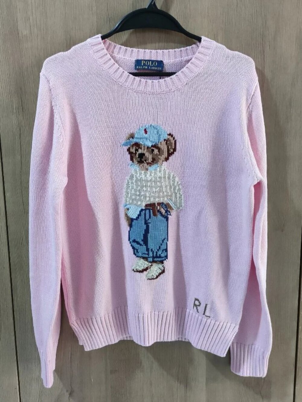 Ralph Lauren Baby Pink Polo Bear Crewneck Knit Sweater